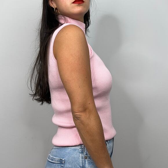 Croft & Barrow Pink Sleeveless Mockneck Ribbed Sweater - Picture 2 of 9